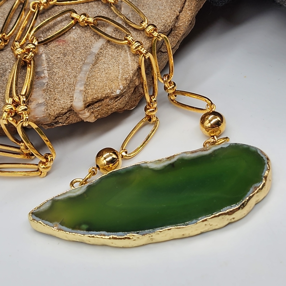 Boho Genuine Gold plated Raw Agate Stone Hypoallergenic Boho Necklace - Picture 11 of 13